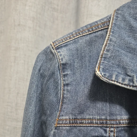 Kut from the Kloth Womens Blue Jean Jacket Large Distressed - Picture 6 of 14